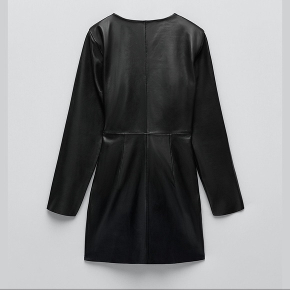 ZARA Shoulder Pad Genuine LEATHER DRESS Black - Picture 2 of 4